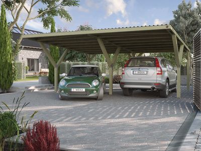 Carport double en Y -  612 - 594 x 606 cm - toit en acier Livraison gratuite domicile WEKA