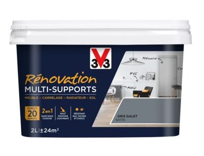 Peinture de rénovation multisupports finition satinée gris galet 2 l V33