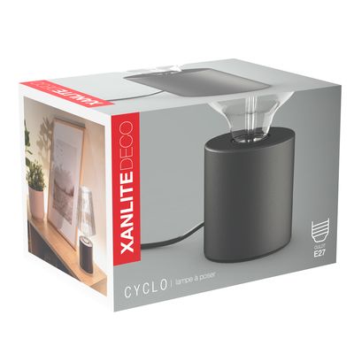 Lampe à poser cylindrique en métal noir E27 60W XANLITE