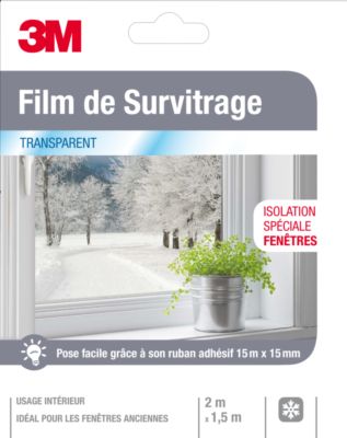 Film de survitrage 2 m x 1,5 m pour l'isolation des fenêtres 3M