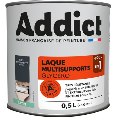 Laque Multisupports Satin 0.5 L Gris Manganèse Ral 7016 ADDICT