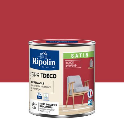 Peinture Intérieure Couleur - Satin - 0,5L - Rouge Profond - RIPOLIN