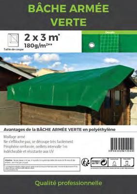 Bâche verte armée 2 x 3 m 180 gr/m²