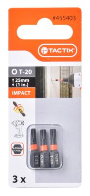 Embout de vissage Impact Torx T20 x L25 mm Chantier par 3 TACTIX