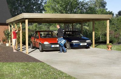 Carport double -  609 - 604 x 812 cm - toit en acier Livraison gratuite domicile WEKA