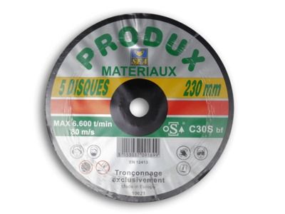 Disques à tronçonner matériaux diamètre 230 mm par 5 Eco