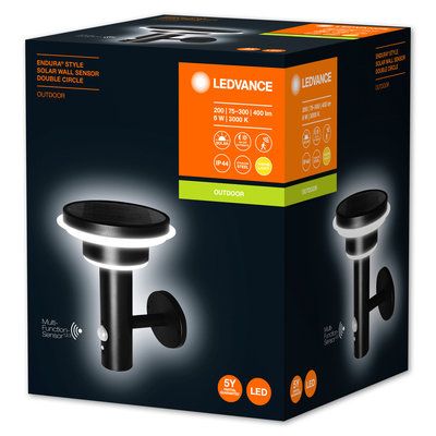 Applique extérieure solaire avec détecteur noire IP 44 3000 k blanc chaud 400 lumens - LEDVANCE