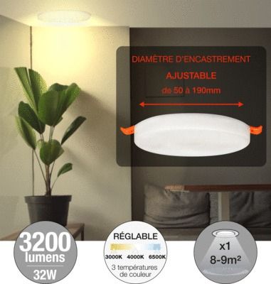 Spot encastrable blanc dynamique CCT D 120mm 32W 3200 lumens blanc ONYX - ARLUX