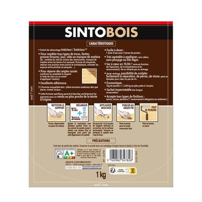 Enduit de rebouchage spécial gros trous teinte bois clair poudre 1 kg SINTOBOIS