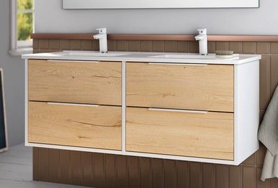 Meuble de salle de bains 4 tiroirs Duox blanc / bois 120 cm EGORE