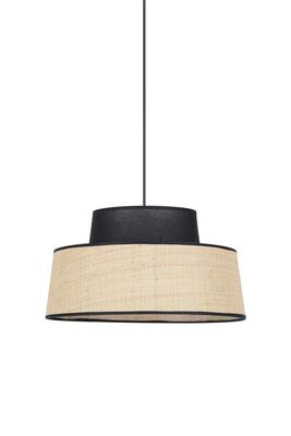 Suspension coton noir et raphia naturel E27 100W Ø38 cm MALLORCA - COREP