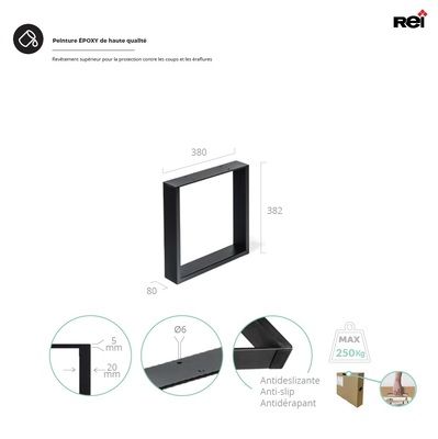 Pied xxl cadre 80 x 380 x 380 mm métal noir REI