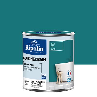 Ripolin-Peinture Cuisine et Salle de Bain-Satin-0,5L-Bleu Pop