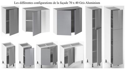 Façade de cuisine 1 porte Gris Aluminium  70 x 40 cm pour meuble haut et bas