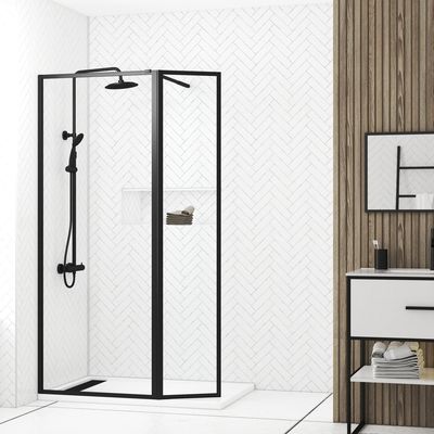 Paroi de douche avec volet Dark Edge noire 80+40x200 cm AURLANE