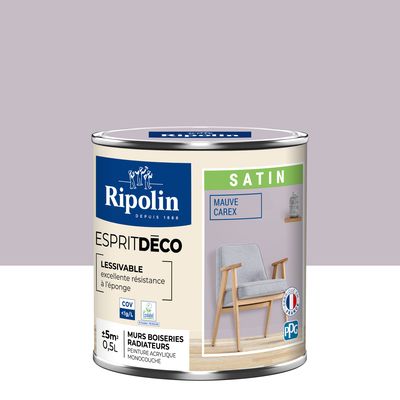 Peinture Intérieure Couleur - Satin - 0,5L - Mauve Carex - RIPOLIN