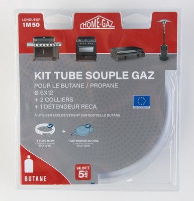 Tube souple pour gaz butane 1,5 m validité 5 ans avec détendeur HOME-GAZ