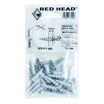 Chevilles nylon à visser avec vis à tête ronde 3 x 25 mm par 20 RED HEAD