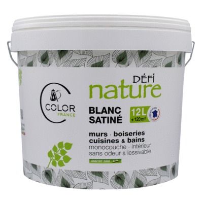 Peinture naturelle monocouche blanc satin 12 l - DEFI NATURE