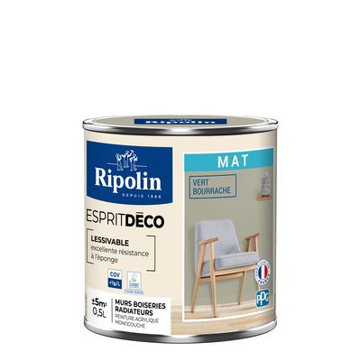 Peinture Intérieure Couleur - Mat - 0,5L - Vert Bourrache - RIPOLIN