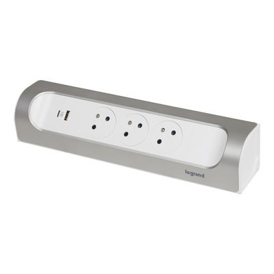 Bloc multiprise d'angle 3 prises affleurantes avec prises USB A et USB C à câbler gris/ blanc LEGRAND