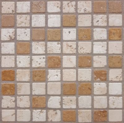 Mosaïque travertin vieilli petits carreaux 1,5 x 1,5 cm sur trame 30 x 30 cm ARCARMA