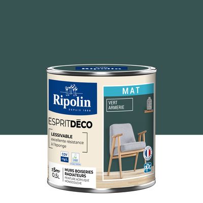 Peinture Intérieure Couleur - Mat - 0,5L - Vert Armerie - RIPOLIN