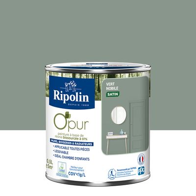 Peinture O'PUR mur & boiserie Vert Nobile satin 500 ml - RIPOLIN