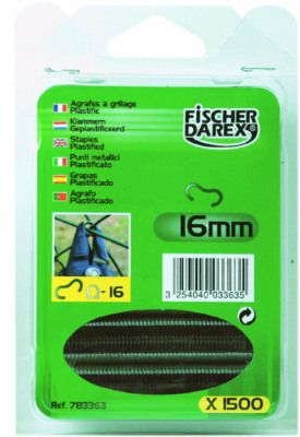 Agrafes à grillage plastifiées vert en 16 mm par 1500 FISCHER DAREX