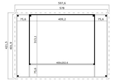 Abri de jardin bois Domeo 4+ 44 mm - 12,80 m² + terrasse 9,00 m²