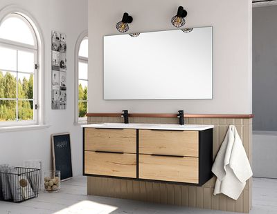 Meuble de salle de bains 4 tiroirs Duox noir / bois 120 cm EGORE