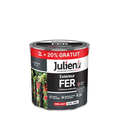 Peinture fer antirouille gris anthracite RAL 7016 brillant 2 l + 20 % gratuit JULIEN