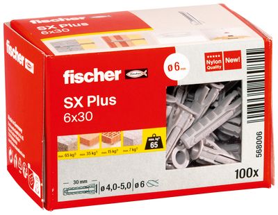 Chevilles SX PLUS diamètre 6 longueur 30 mm par 100 FISCHER