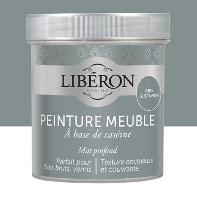 Peinture meuble bois à la caséine mat gris gustavien 0,5 L LIBERON