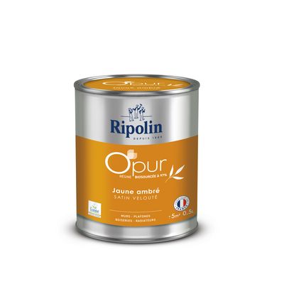 Peinture O'PUR mur & boiserie Jaune Ambré satin 500 ml - RIPOLIN