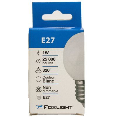 Ampoule LED G45 E27 1W=30W blanche FOX LIGHT