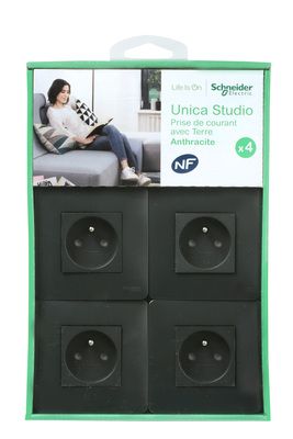 4 prises 2P+T complètes anthracite - Unica SCHNEIDER ELECTRIC