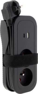 Multiprise de voyage 2 prises avec prises USB A et USB C 1,6m noir ZENITECH