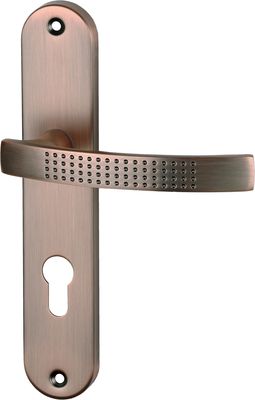 Ensemble de poignées de porte sur plaque Isola couleur cuivre à cylindre ALPERTEC