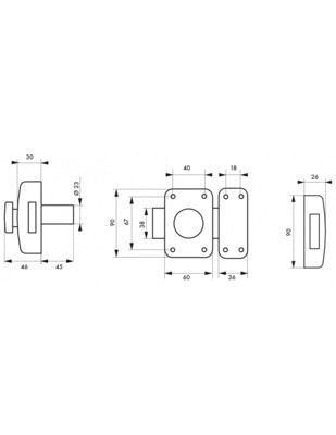 Verrou de porte d'entrée à bouton et cylindre 45 mm par 2 THIRARD