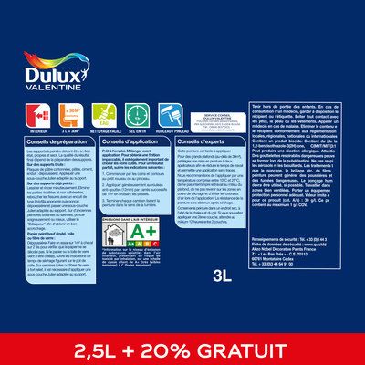 Peinture plafond acrylique Finition Parfaite Blanc mat 2,5 l + 20 % - DULUX VALENTINE