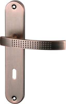 Ensemble de poignées de porte sur plaque Isola couleur cuivre à clé ALPERTEC
