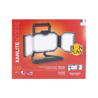 Projecteur de chantier LED à batterie 30W 3400 lumens - XANLITE