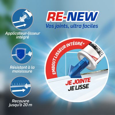 Mastic rénovation d'étanchéité cuisine et bains Re-new blanc 280 ml RUBSON