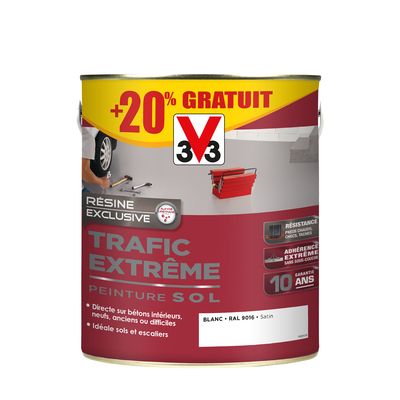 Peinture de sol trafic extrême blanc 2,5 l + 20% gratuit V33