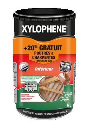 Traitement du bois Triple Action Poutres et Charpentes sans odeur 5 l + 20 % gratuit - XYLOPHENE