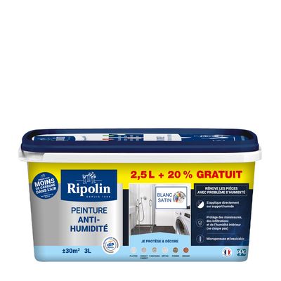 Peinture anti-humidité blanc satin 2,5 l + 20 % gratuit by DIP ETANCH - RIPOLIN