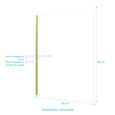 Paroi de douche Parma or Brossé 140 x 200 x 0,8 cm AURLANE