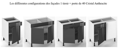 Façade de cuisine 1 porte + 1 tiroir Cristal anthracite 70 x 40 cm pour meuble