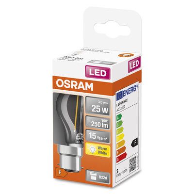 Ampoule LED B22 sphérique à filament 2.5 W = 250 lumens blanc chaud - OSRAM